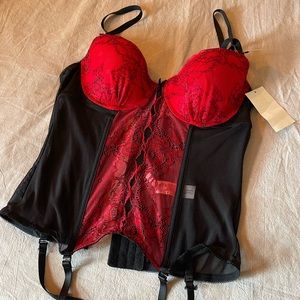 Red and black lace bustier